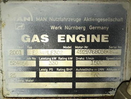 Шильдик газового двигателя