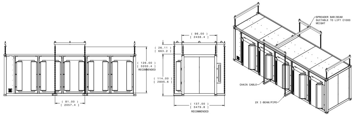 Рекомендуемая фирмой-производителем схема крепления "родного" энергоблока Capstone C1000 при его подъёме с помощью крана­